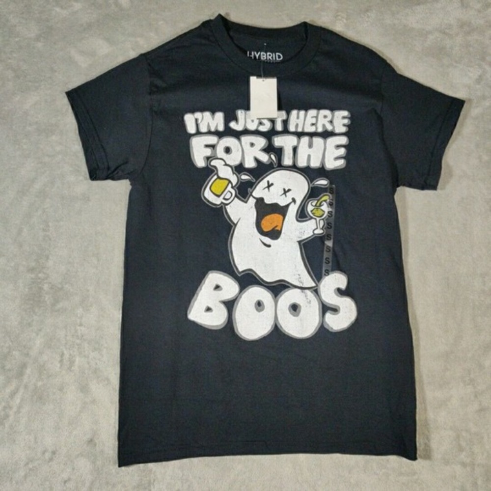 Hybrid Apperal Shirt Mens Small‎ Black Only Here For The Boo's Halloween Casual